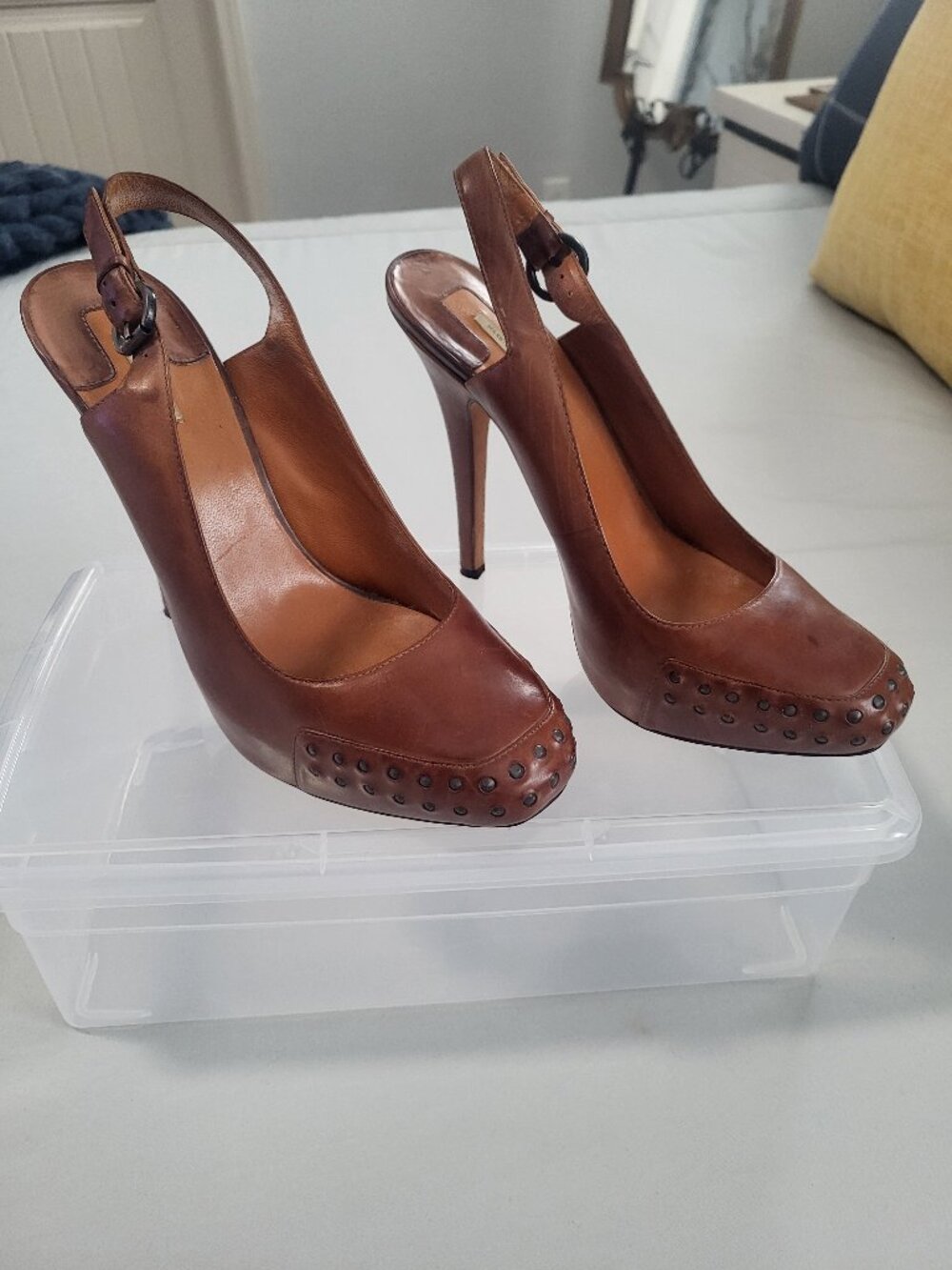 Max Studio Sling Back Pumps - Cognac & Black